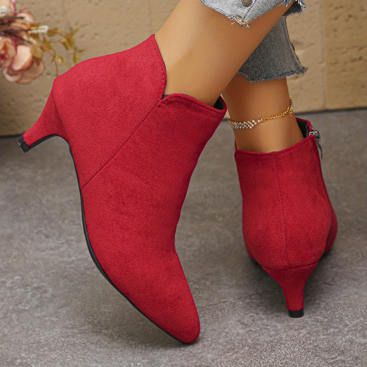 Bottines Femme Bout Pointu, Talon Kitten, 4 Coloris – coloris rouge, vue 2