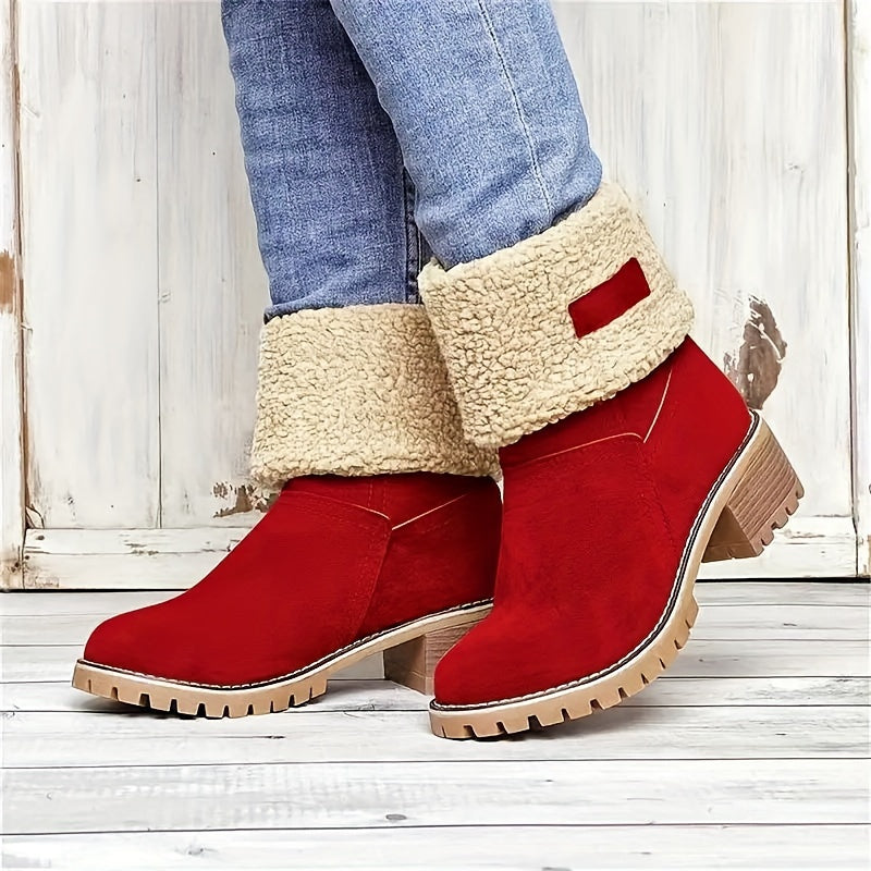 Bottines Femme Flanelle, Bordure Peluche – coloris rouge