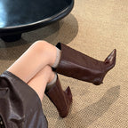 Bottes Hautes Femme Bout Pointu, Similicuir Effet Croco – coloris marron foncé