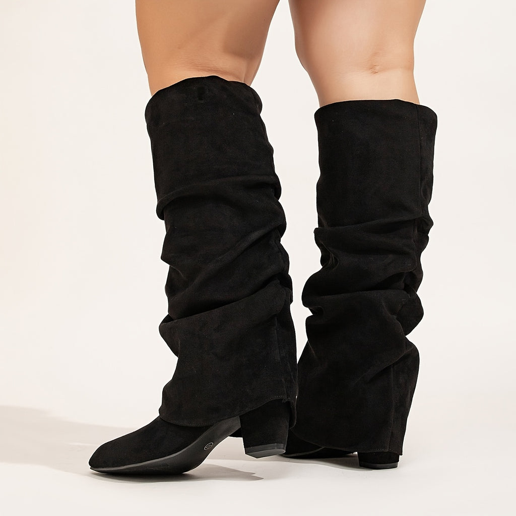 Bottes Tombantes Femme Mollet Large, Aspect Daim, Bout Pointu, vue 4