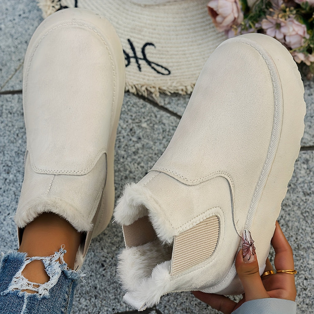 Bottines Chelsea Femme Plateforme, Col Fourrure – coloris blanc