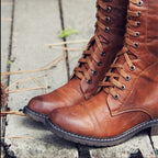 Bottes Hautes Femme à Lacets Similicuir, Sangle à Boucle, vue 2