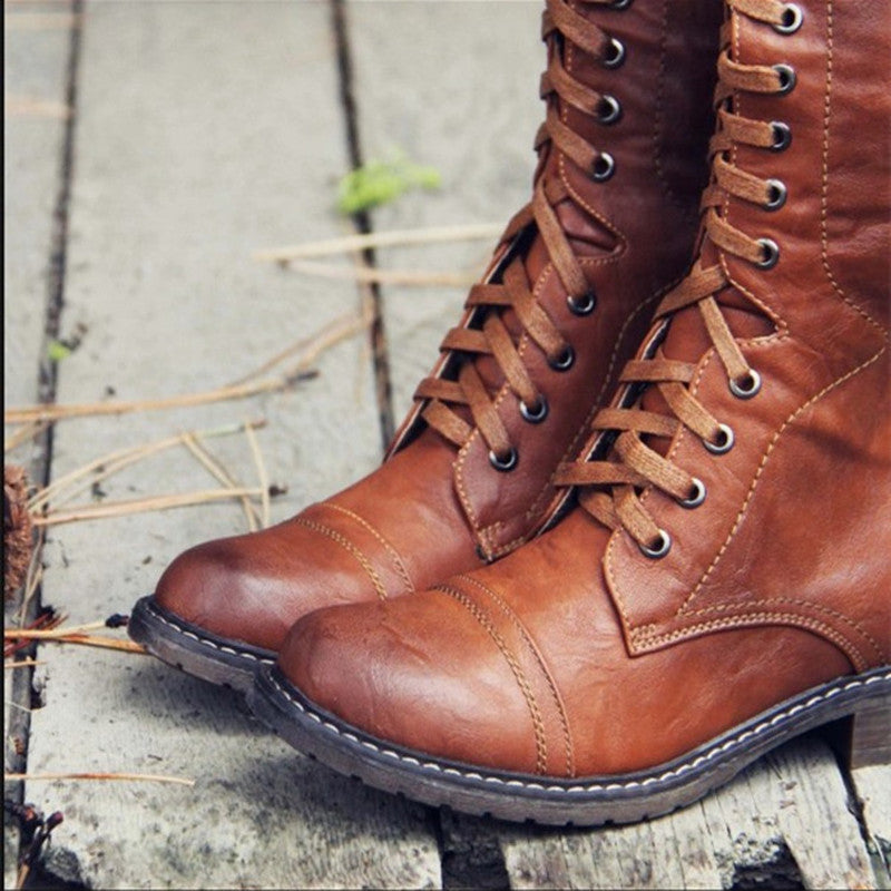 Bottes Hautes Femme à Lacets Similicuir, Sangle à Boucle, vue 2