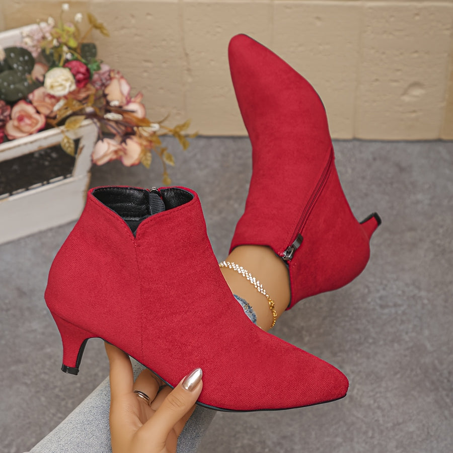 Bottines Femme Bout Pointu, Talon Kitten, 4 Coloris – coloris rouge