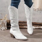 Bottes Cowboy Femme Hautes Brodées, Zip – coloris blanc, vue 4