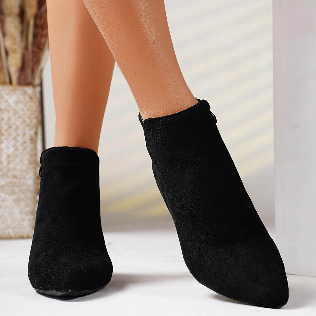 Bottines Femme Petit Talon, Aspect Daim, Noir ou Café