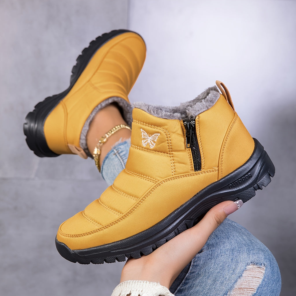 Bottines Femme Fourrées, Fermeture Zip, Bout Rond – coloris jaune