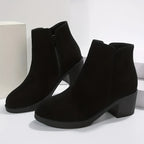 Bottines Femme Talon Bloc, Aspect Daim, Zip Latéral – coloris noir