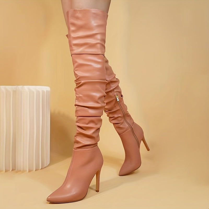 Cuissardes Femme Similicuir, Talon Fin – coloris gris rosé