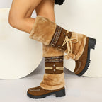 Bottes Hautes Femme en Tissu Effet Daim – coloris jaune marron, vue 2