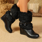 Bottes Cavalières Femme Similicuir, Nœud – coloris noir