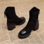 Bottines Femme Bi-Matière Aspect Daim, Zip Arrière, vue 2