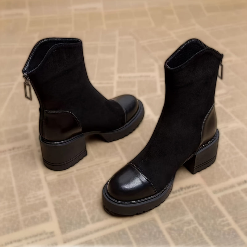 Bottines Femme Bi-Matière Aspect Daim, Zip Arrière, vue 2