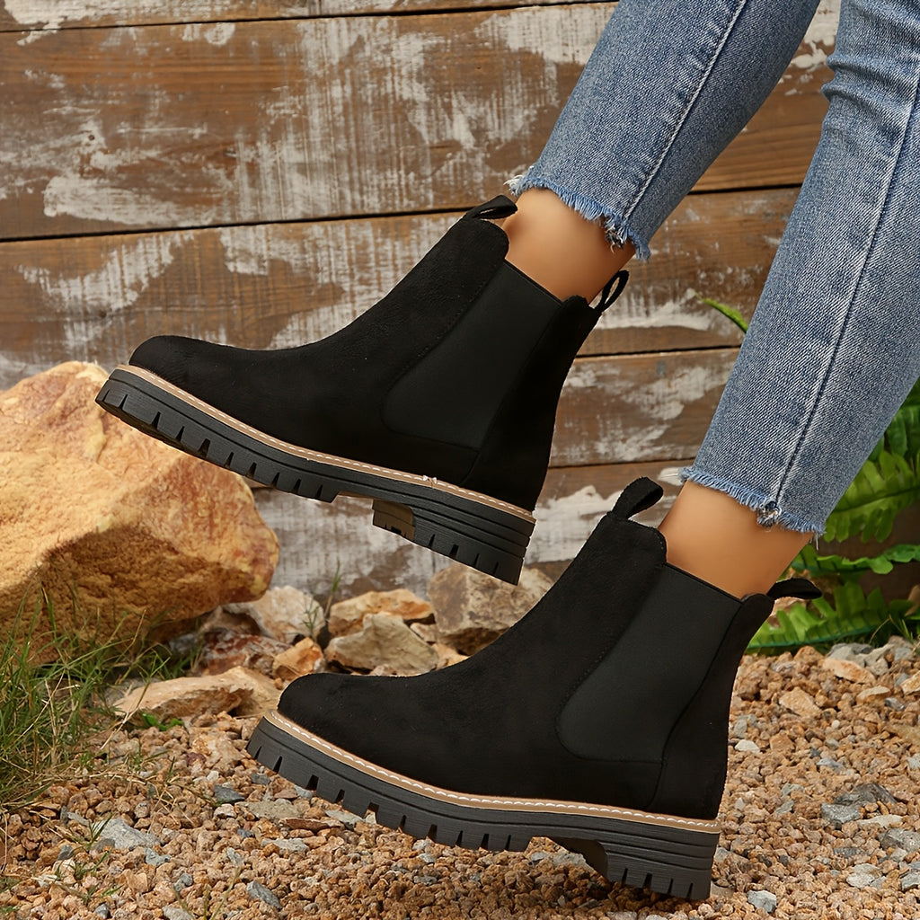 Bottines Chelsea Femme Semelle Crantée, Aspect Daim, vue 11