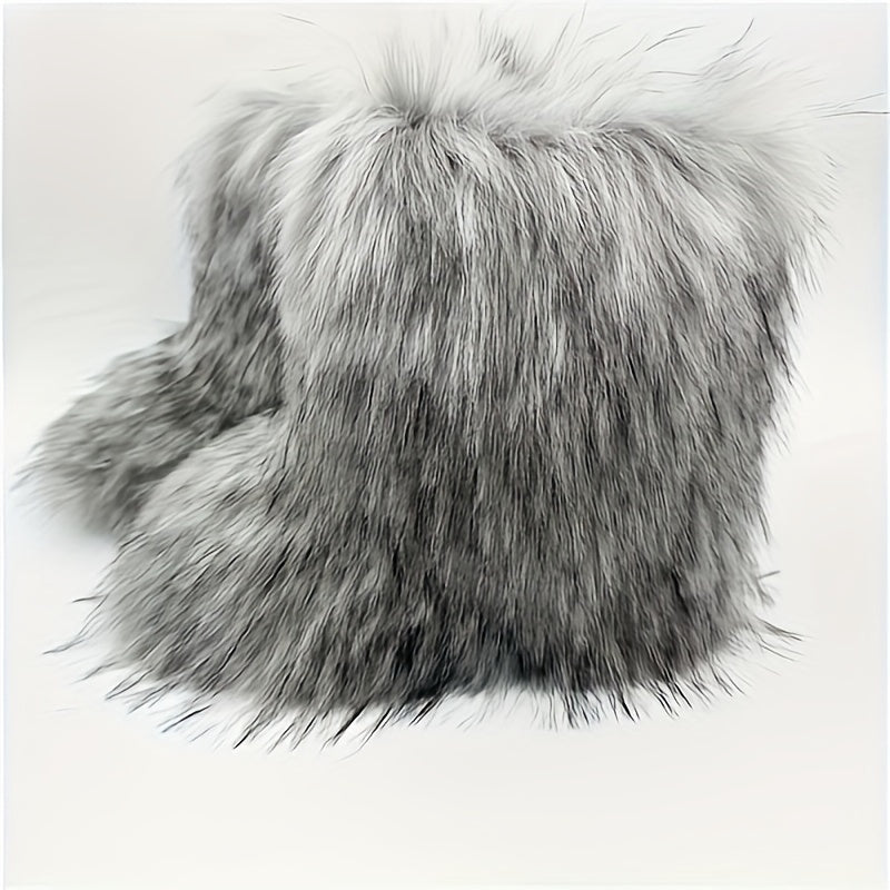 Bottes Femme Fausse Fourrure Longue, Style Renard – coloris gris clair