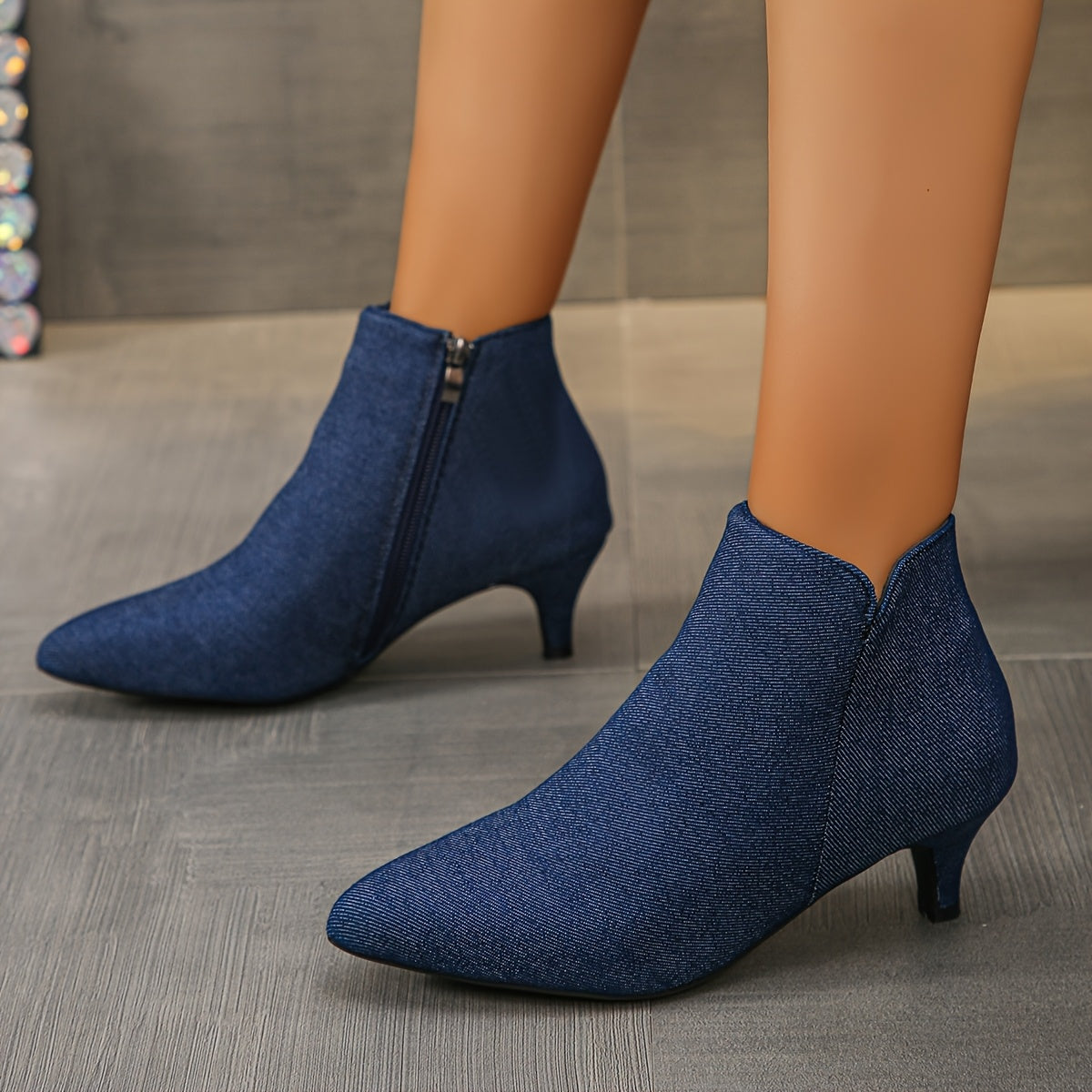 Bottines Femme Bout Pointu, Talon Kitten, 4 Coloris – coloris bleu foncé, vue 2
