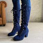 Bottes Femme Hautes à Lacets, Flanelle – coloris bleu marine