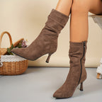 Bottes Daim Femme, Talon Fin Plissé, vue 6