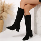 Bottes Hautes Femme Aspect Daim, Talon Bloc, Zip, 5 Coloris, vue 4
