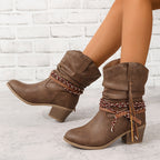 Bottes Western Femme à Franges, Similicuir Brun – coloris brun, vue 3