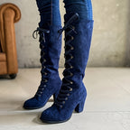 Bottes Femme Hautes à Lacets, Flanelle – coloris bleu marine, vue 2