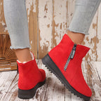 Bottes de Neige Femme Courtes, Aspect Daim, Doublure Peluche – coloris rouge