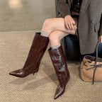 Bottes Hautes Femme Bout Pointu, Similicuir Effet Croco, vue 2