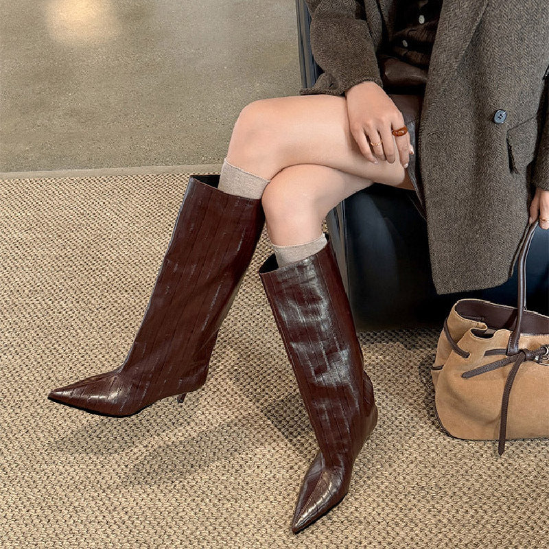 Bottes Hautes Femme Bout Pointu, Similicuir Effet Croco, vue 2