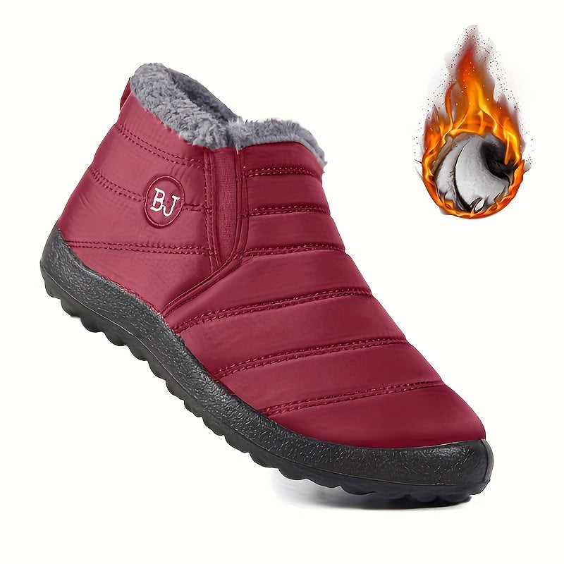 Bottes Plates Femme à Enfiler, Col Fausse Fourrure – coloris rouge