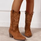 Bottes Cowboy Femme Brodées, Aspect Daim – coloris marron clair, vue 2