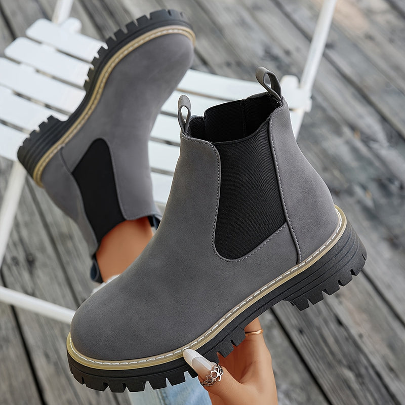 Bottes Chelsea Femme Similicuir Mat, Semelle Crantée – coloris gris