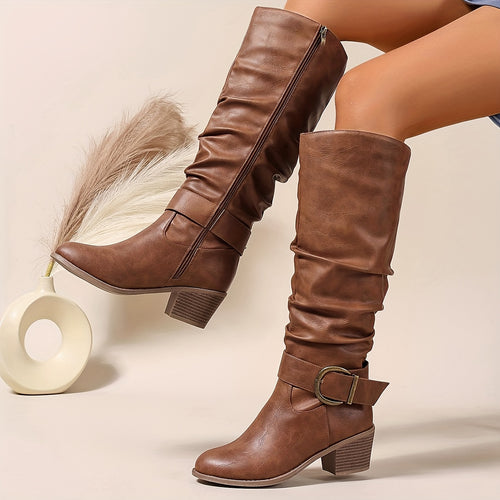 Bottes Cavalières Femme, Similicuir, Bride à Boucle – coloris marron clair