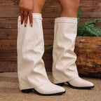 Bottes à Revers Femme Similicuir, Talon Bloc, vue 13