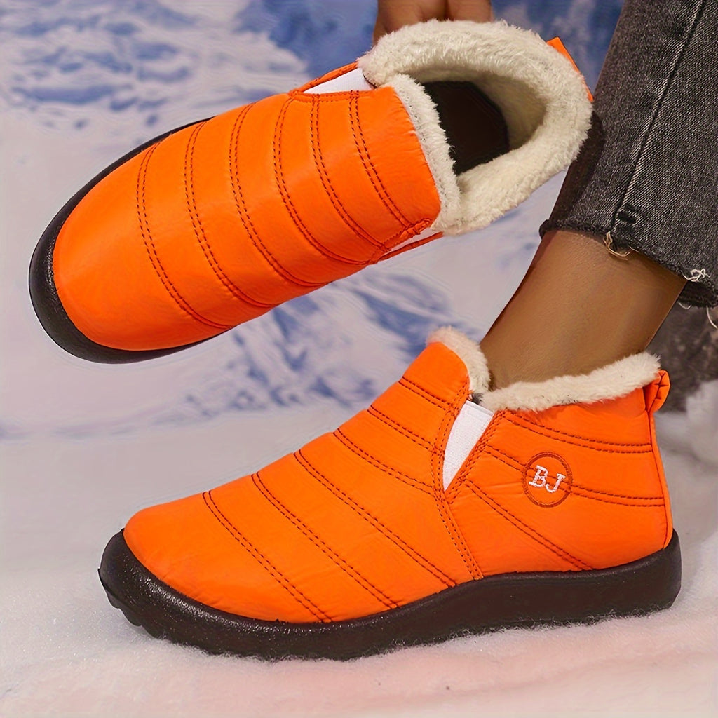 Bottes Hiver Femme à Enfiler, Col Fausse Fourrure – coloris orange