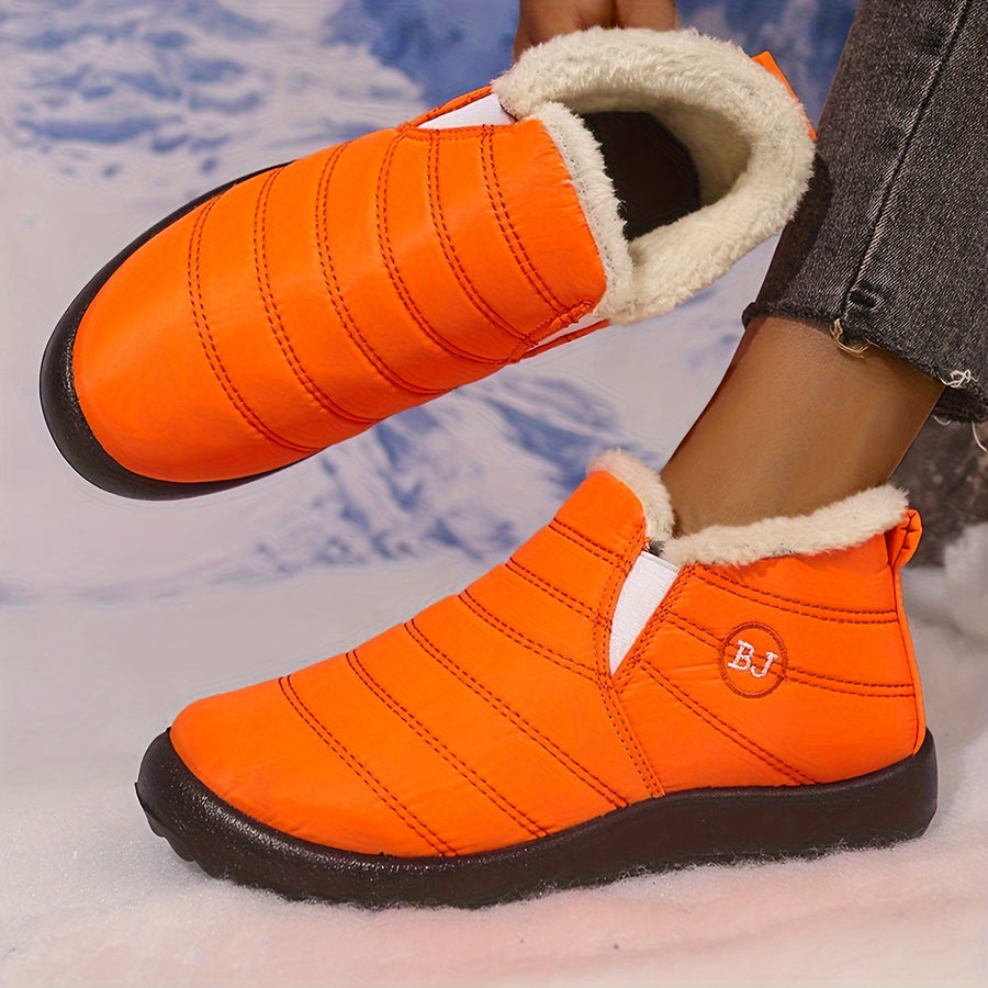 Bottes Hiver Femme à Enfiler, Col Fausse Fourrure – coloris orange