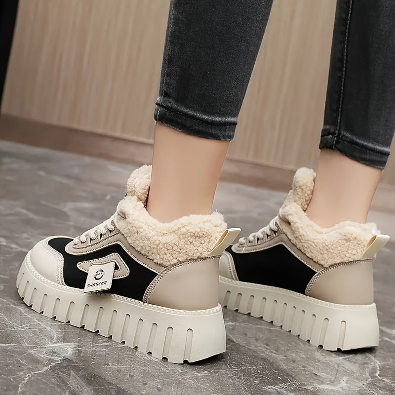 Bottines Chaudes Femme Style Basket Similicuir, Col Peluche, vue 7