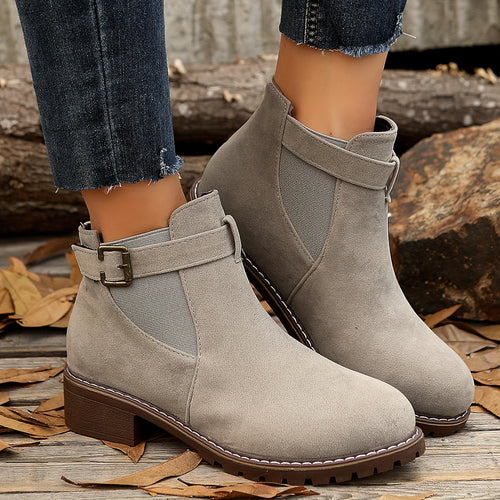 Bottines Chelsea Femme Aspect Daim, Boucle – coloris gris