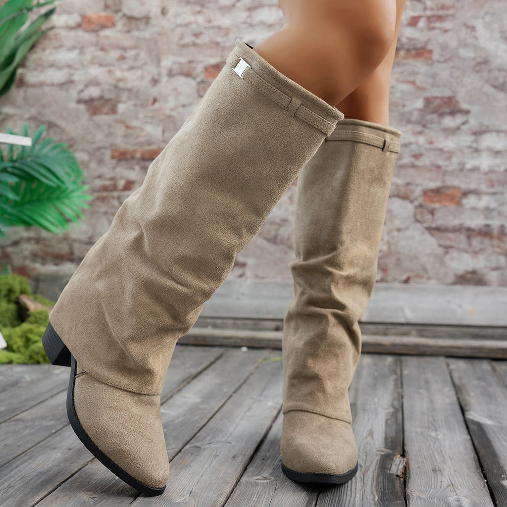 Bottes Hautes Femme à Revers, Aspect Daim, Bout Pointu, vue 9