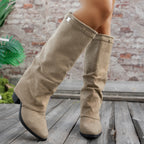 Bottes Hautes Femme à Revers, Aspect Daim, Bout Pointu, vue 9