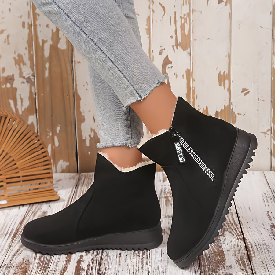 Bottes de Neige Femme Courtes, Aspect Daim, Doublure Peluche – coloris noir