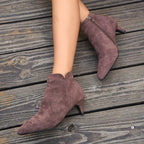 Bottines Femme Petit Talon, Aspect Daim, Noir ou Café – coloris café