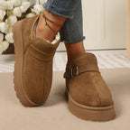 Bottines Plateforme Femme Aspect Daim, Sangle à Boucle – coloris camel