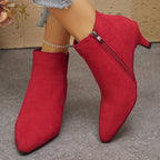 Bottines Femme Bout Pointu, Talon Kitten, 4 Coloris – coloris rouge, vue 4