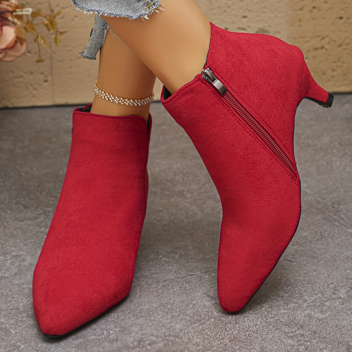 Bottines Femme Bout Pointu, Talon Kitten, 4 Coloris – coloris rouge, vue 4