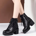Bottes à Lacets Femme Similicuir, Sangle à Boucle – coloris noir