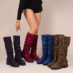 Bottes Hautes Femme Imprimé Léopard, Talon Bas