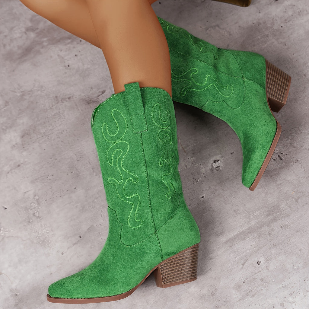 Bottes Cowboy Femme Brodées, Bout Pointu – coloris vert émeraude, vue 2