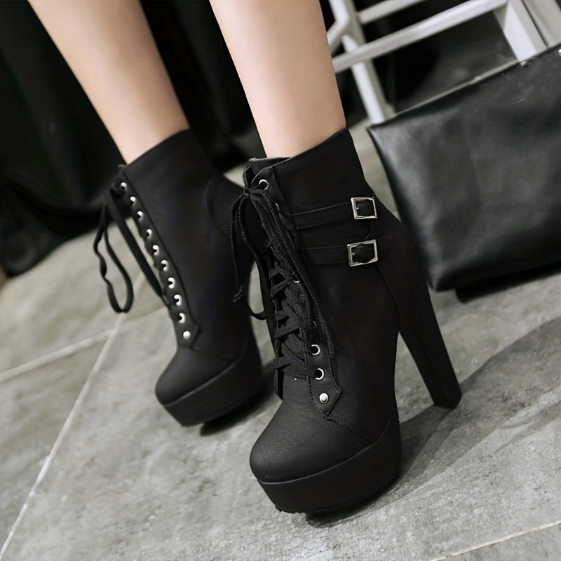 Bottines Plateforme Femme Similicuir, Lacets et Boucles, vue 9