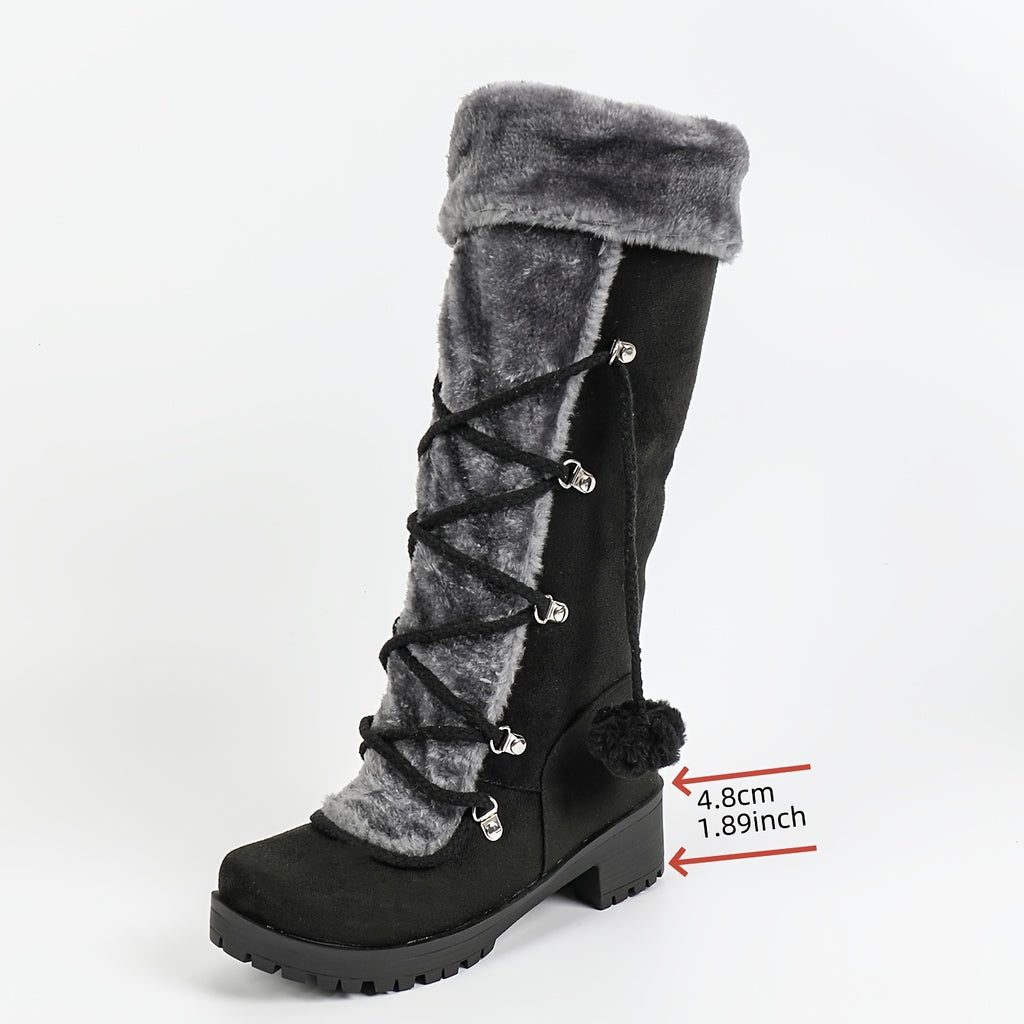 Bottes Femme Hautes à Lacets, Fourrure et Pompon, vue 12