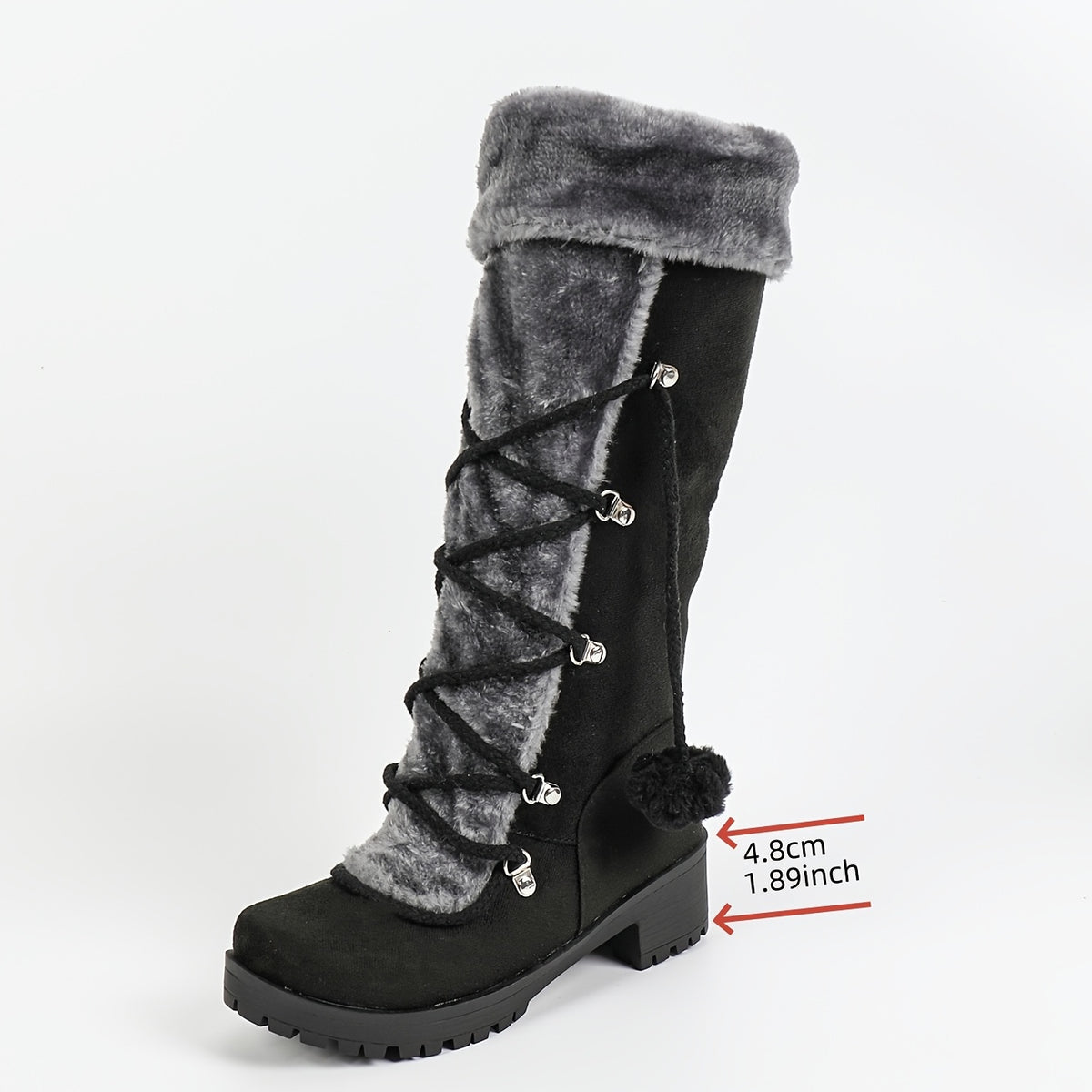 Bottes Femme Hautes à Lacets, Fourrure et Pompon, vue 12